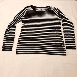 LL Bean Black/White Striped Sweater Sz M